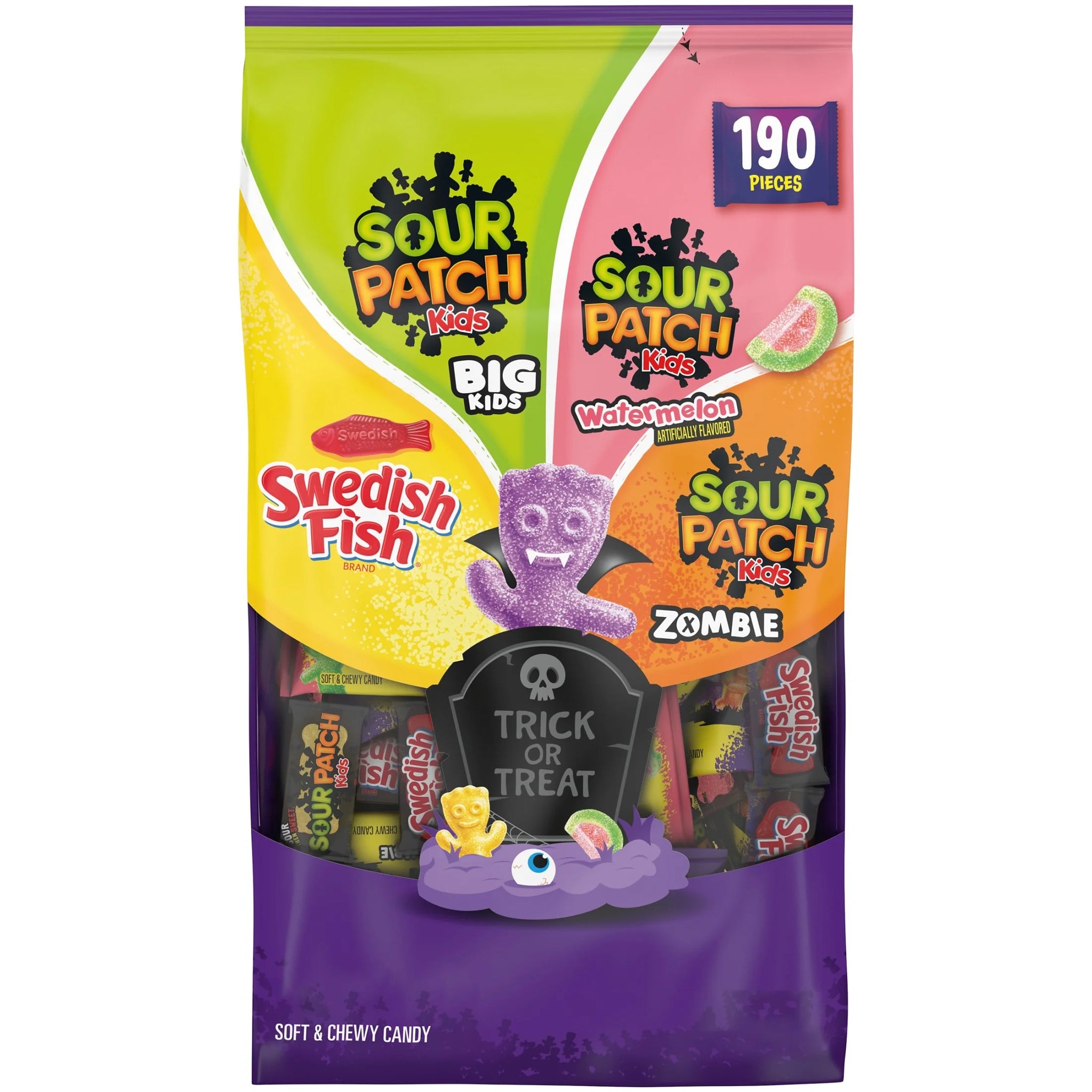 SOUR PATCH KIDS and SWEDISH FISH Soft & Chewy Halloween Candy Variety Pack, 190 Bags