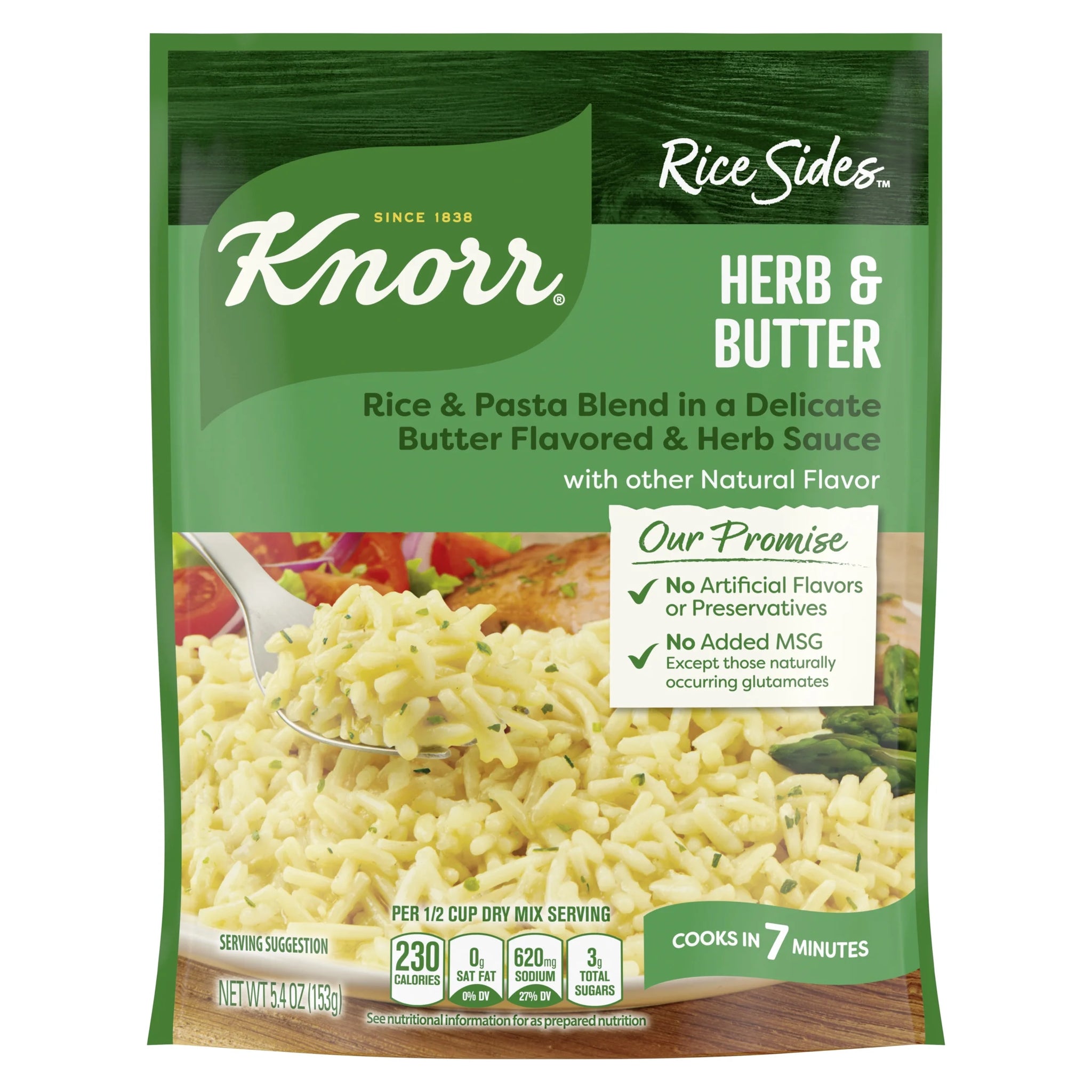 Knorr No Artificial Flavors Herb & Butter Parboiled Rice, 5.4 Oz Regular Pouch
