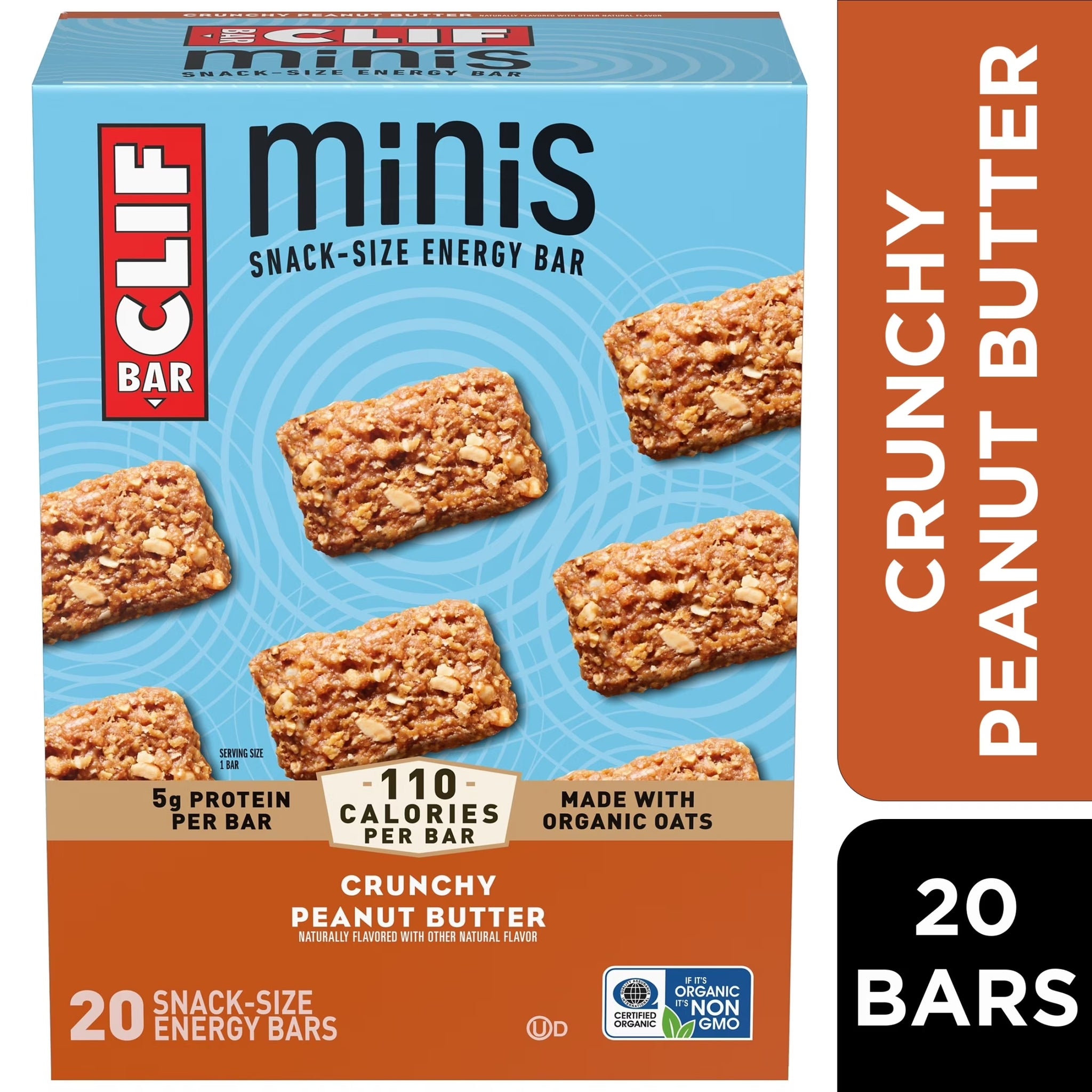 CLIF BAR Minis 20Ct Peanut Butter Crunchy Peanut Butter Flavor Snack-Size Energy Bars, 20Ct