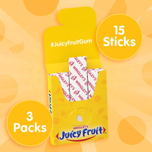 Juicy Fruit Chewing Gum, Value Pack - 15 Count (3 Pack - 45 Total Pieces)