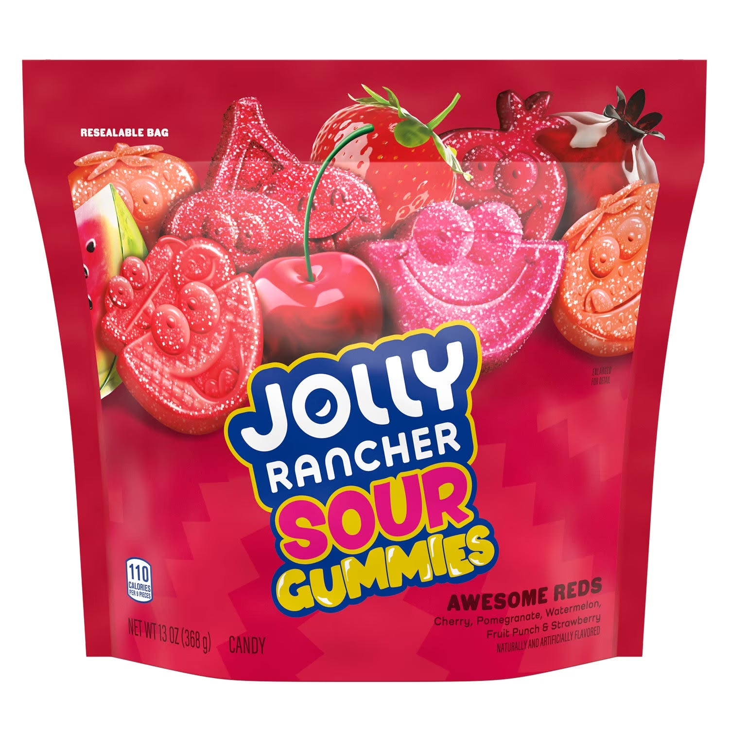 Jolly Rancher Sour Gummies Awesome Reds Assorted Fruit Flavored Candy, Bag 13 Oz