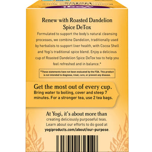 Yogi Tea Roasted Dandelion Spice Detox, Organic Herbal Tea Bags, 16 Count