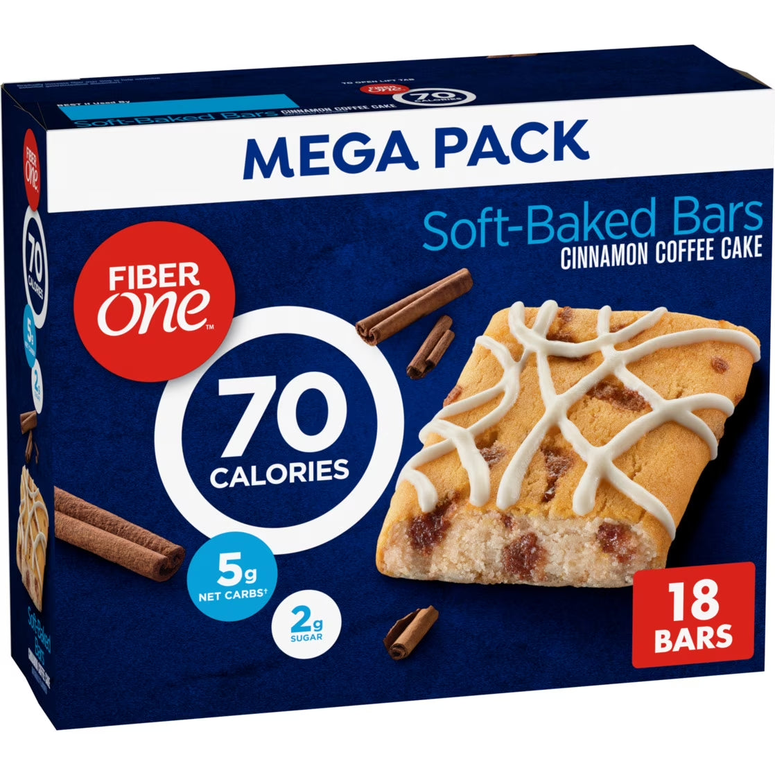 Fiber One 18 Ct, 16 Oz Cinnamon Coffee Cake 70 Calorie Soft Baked Bars, Cinnamon Coffee Cake, Mega Pack, 18 Ct, 16 Oz