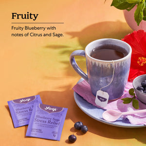 Yogi Tea, Blueberry Sage Stress Relief, Caffeine-Free Herbal Tea Bags, 16 Count