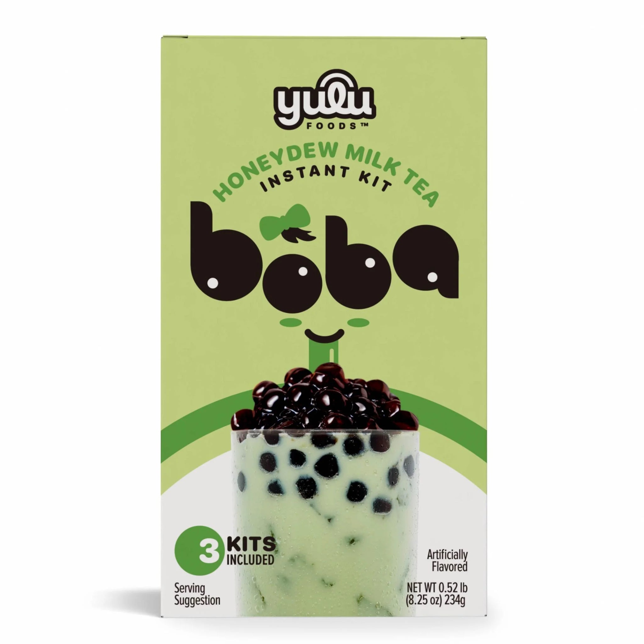 Yulu 8.25OZ Instant Boba Honeydew Milk Tea, Bubble Tea Kit, 3 Drinks