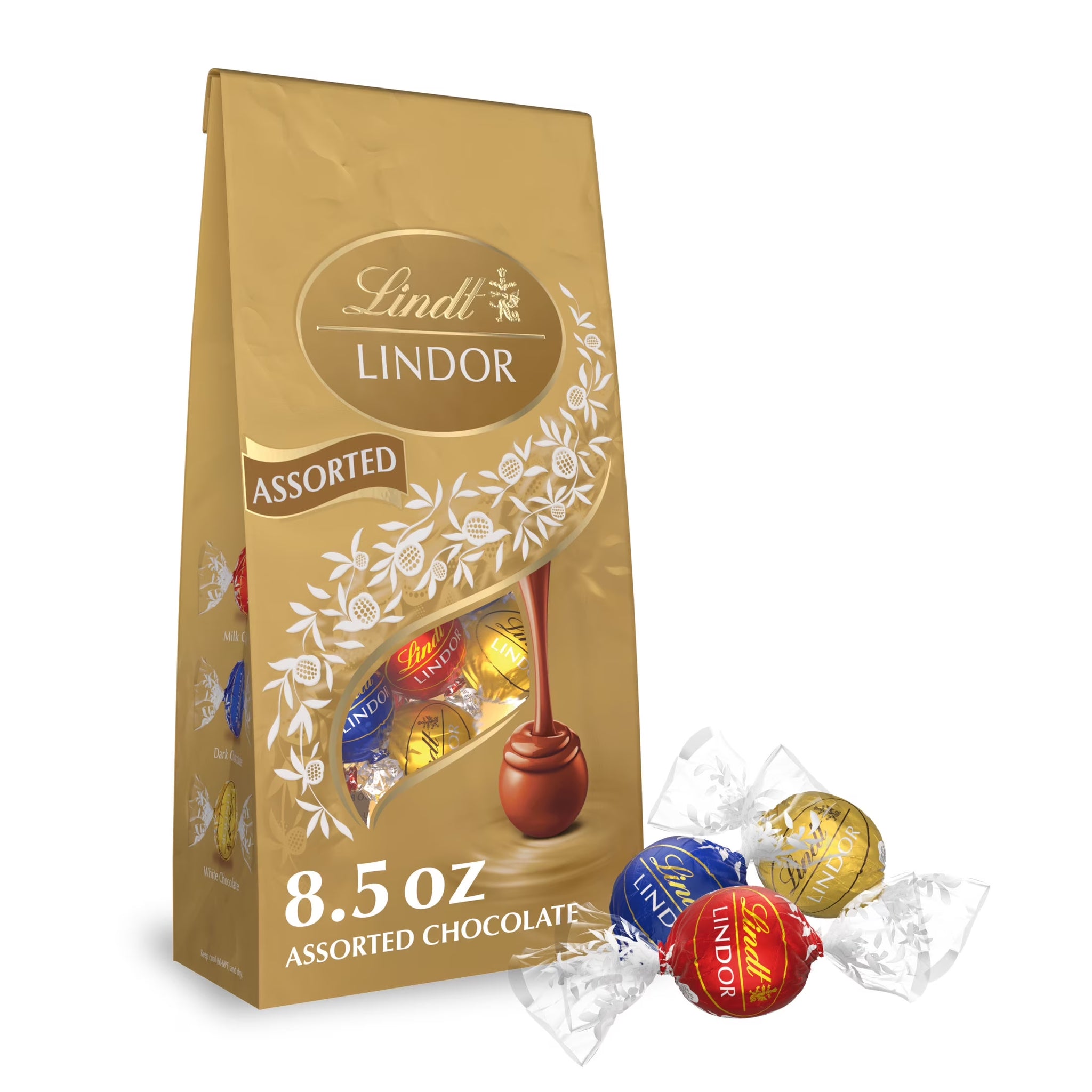 Lindt Lindor Assorted Chocolate Candy Truffles, 8.5 Oz. Bag