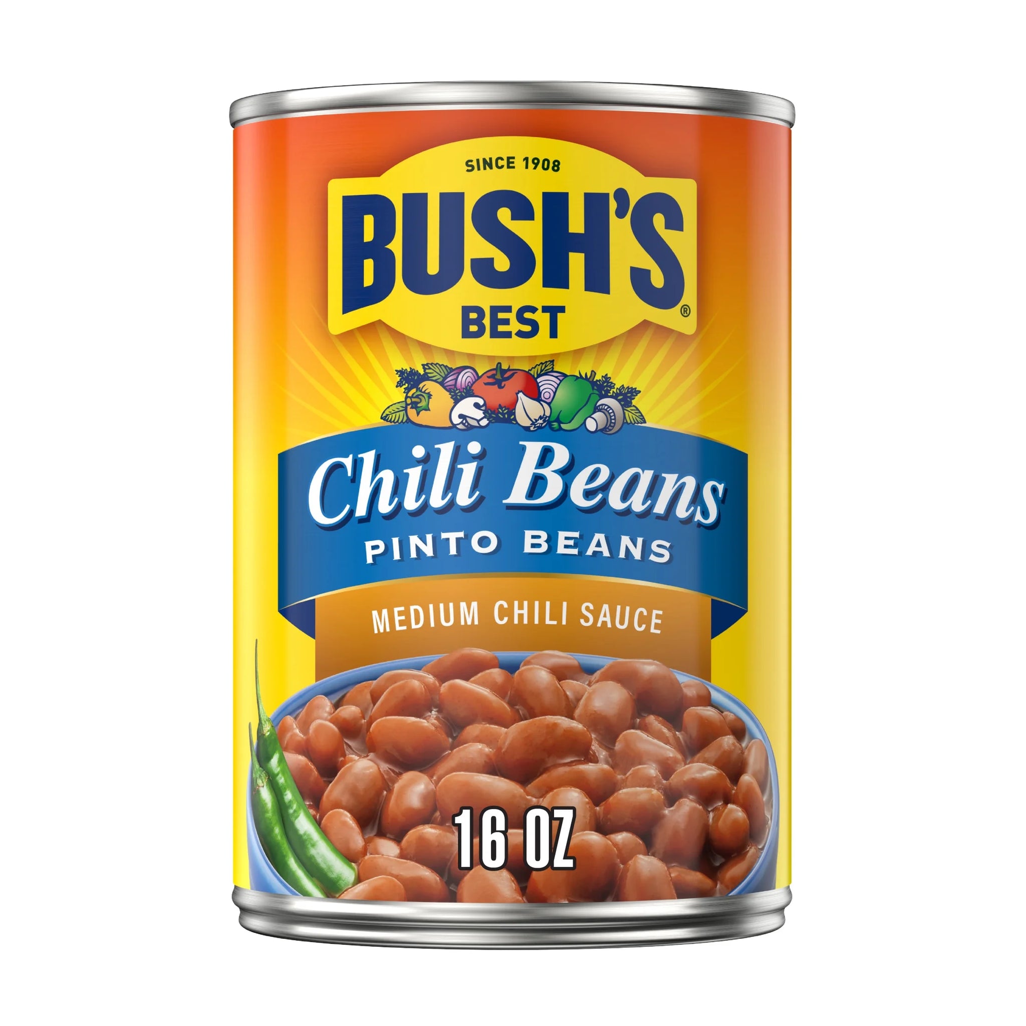 Bush'S 16 Oz Chili Beans, Canned Pinto Beans in Medium Chili Sauce, 16 Oz Can