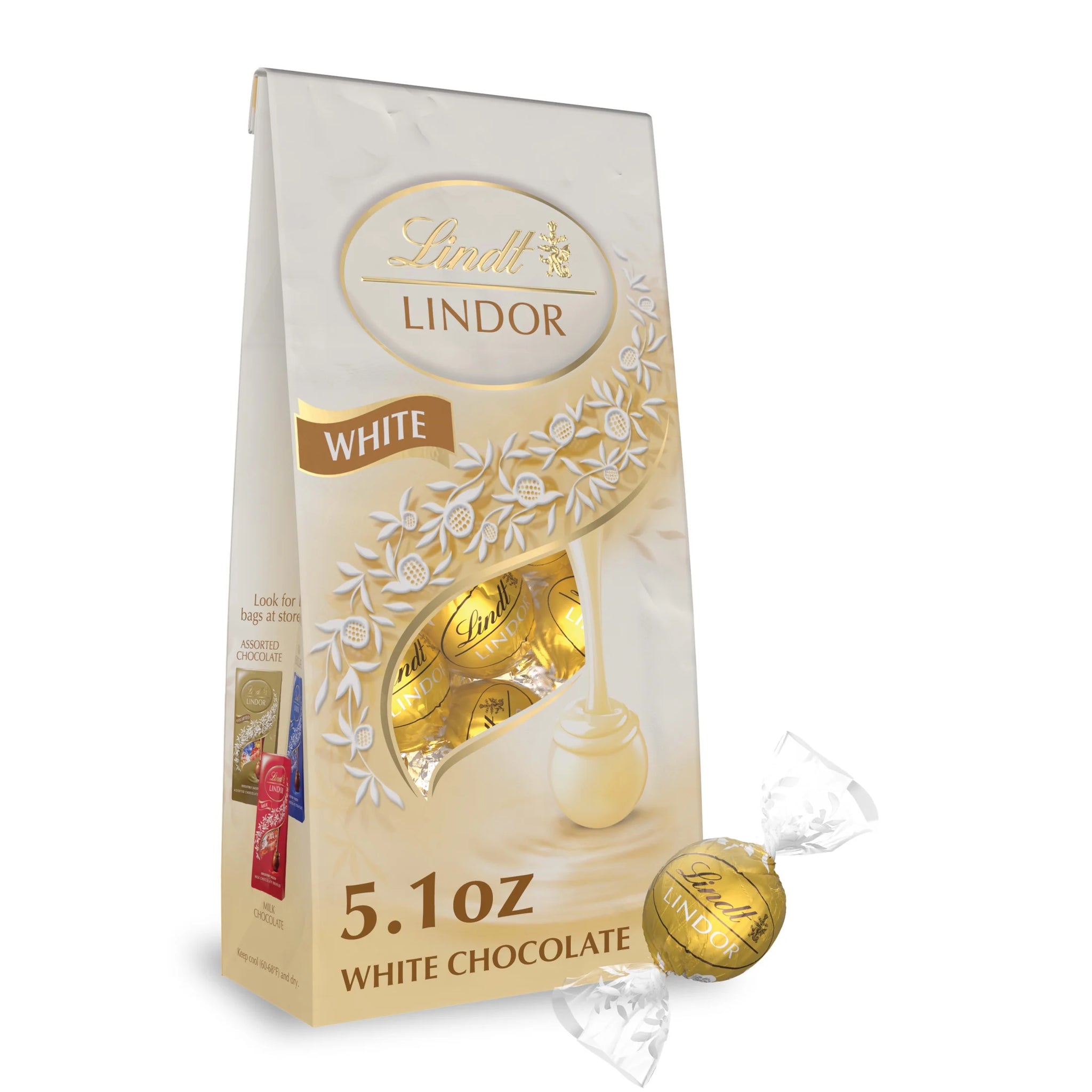 Lindt Lindor White Chocolate Candy Truffles, 5.1 Oz. Bag