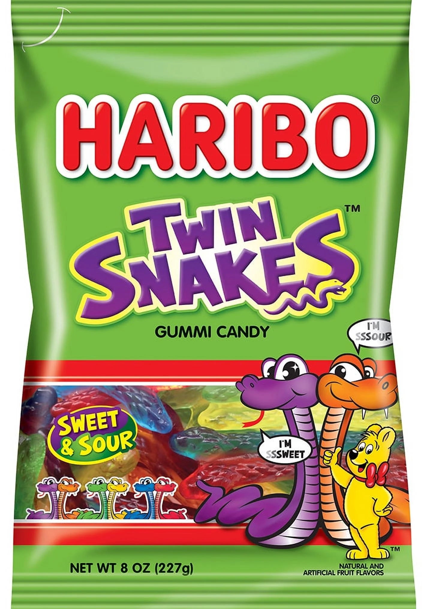 HARIBO Twin Snakes Gummies Original Sweet and Sour Assorted Fruit Flavor Gummy Candy, 8 Oz, Share Size Bag