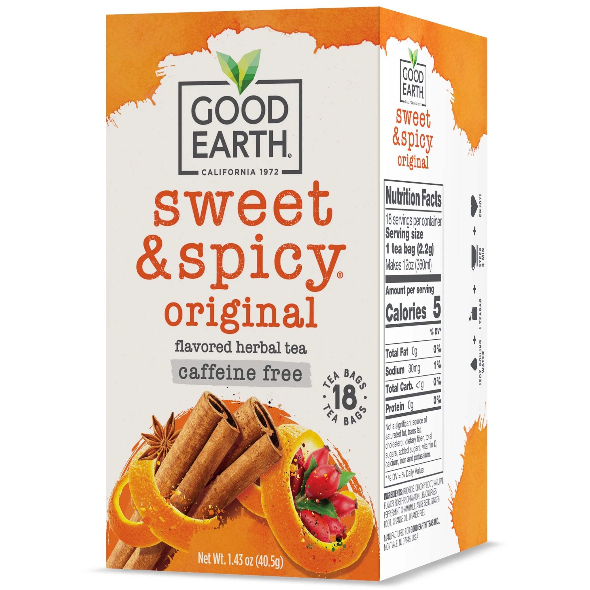Good Earth, Sweet & Spicy, Decaf Herbal Tea Bags, 18 Ct.