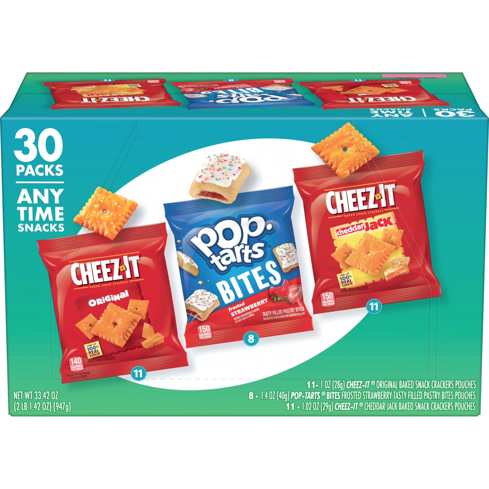 Cheez-It 33.42OZ,30CT & Pop-Tarts Grab 'N Go Variety Pack Lunch Snacks, 33.42 Oz 30 Count