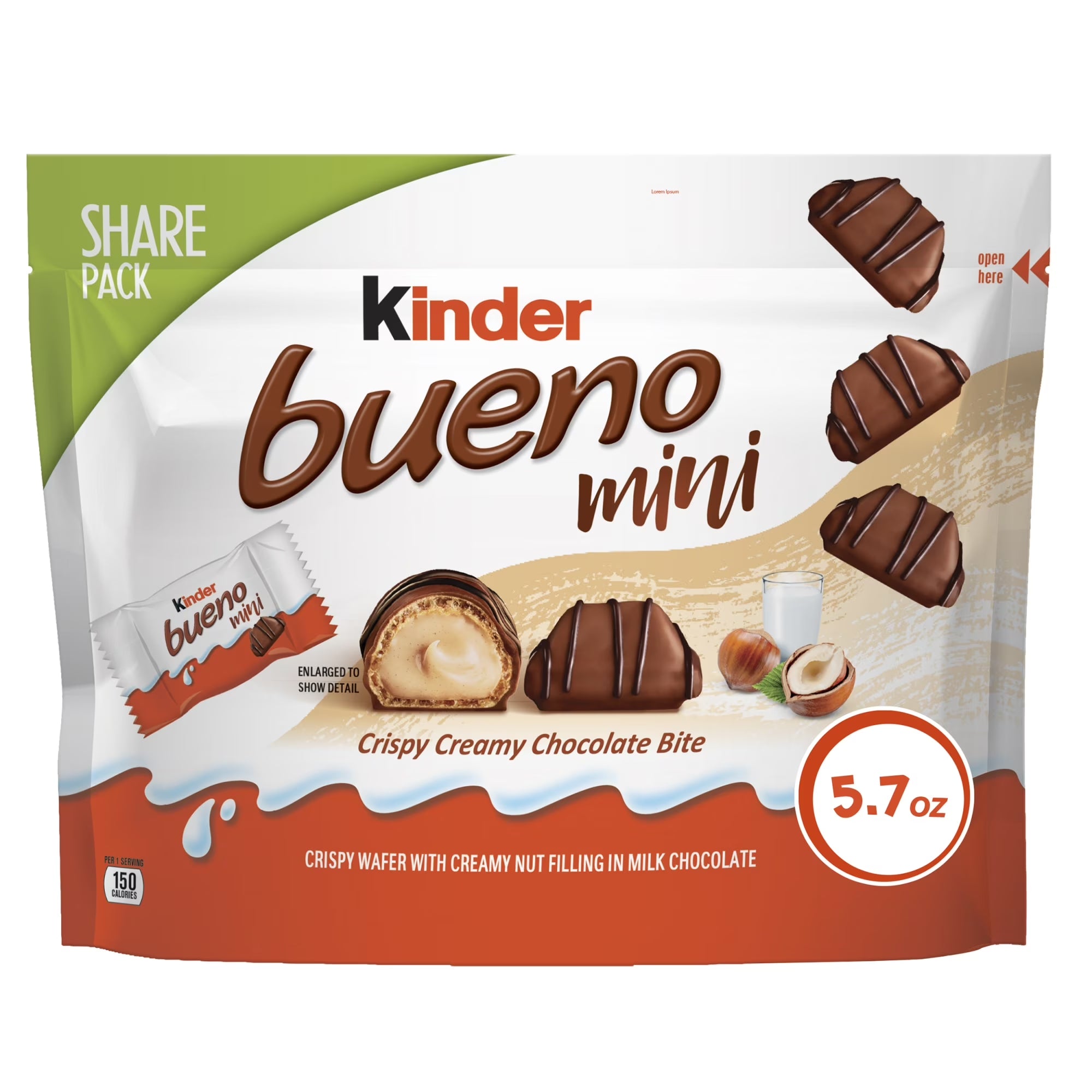 Kinder Bueno Mini, Milk Chocolate and Hazelnut Cream, Individually Wrapped Chocolate Bars, Share Size, 5.7 Oz