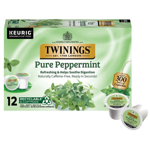 Twinings Pure Peppermint Herbal Tea K-Cup Pods for Keurig, 12 Count, Caffeine-Free