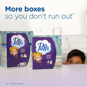 Puffs Ultra Soft Facial Tissues, Cube, 56 Facial Tissues per Box, 4 Count