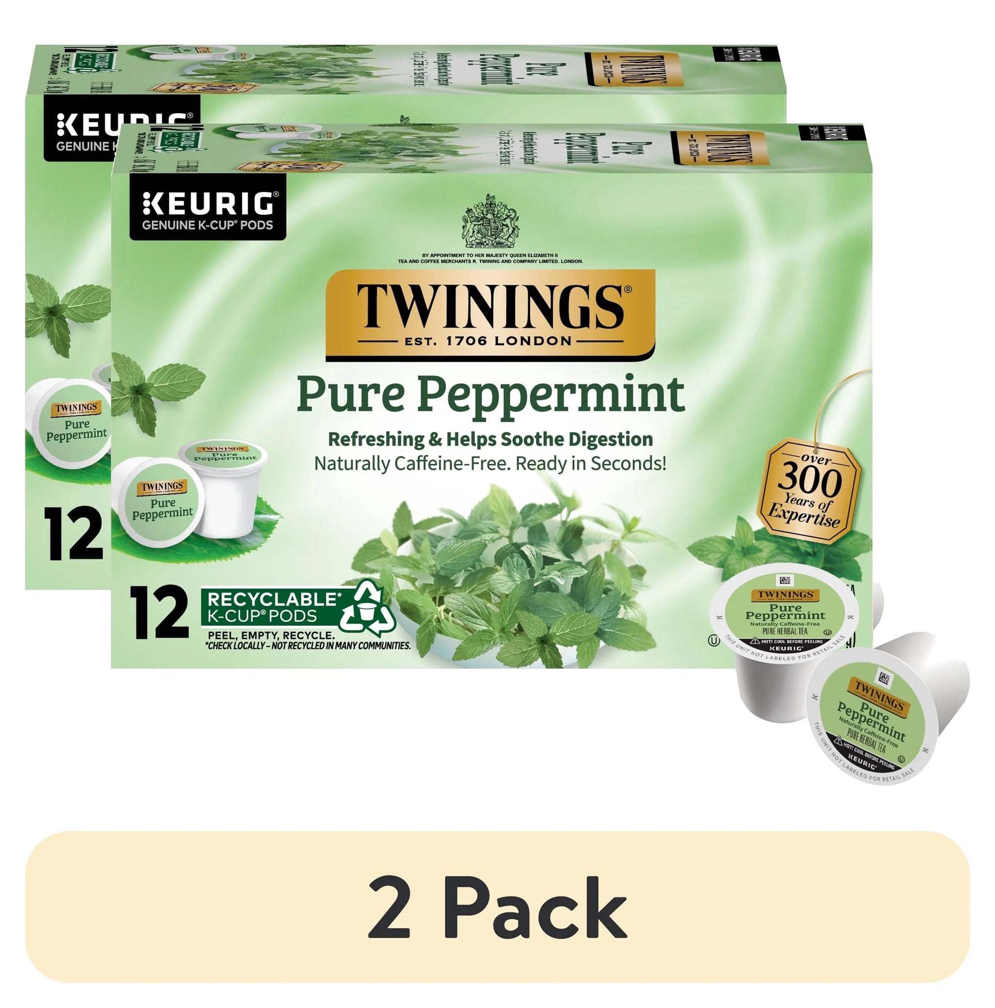 (2 Pack) Twinings Pure Peppermint Herbal Tea K-Cup Pods for Keurig, 12 Count, Caffeine-Free