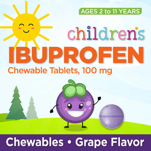 2 PK Children's Ibuprofen Ages 2-11 Pain + Fever & Pain Relief, 2 x 24 Chewable Tablets | compare to Children's Motrin Active Ingredients | Total 48 Chewable Tablets