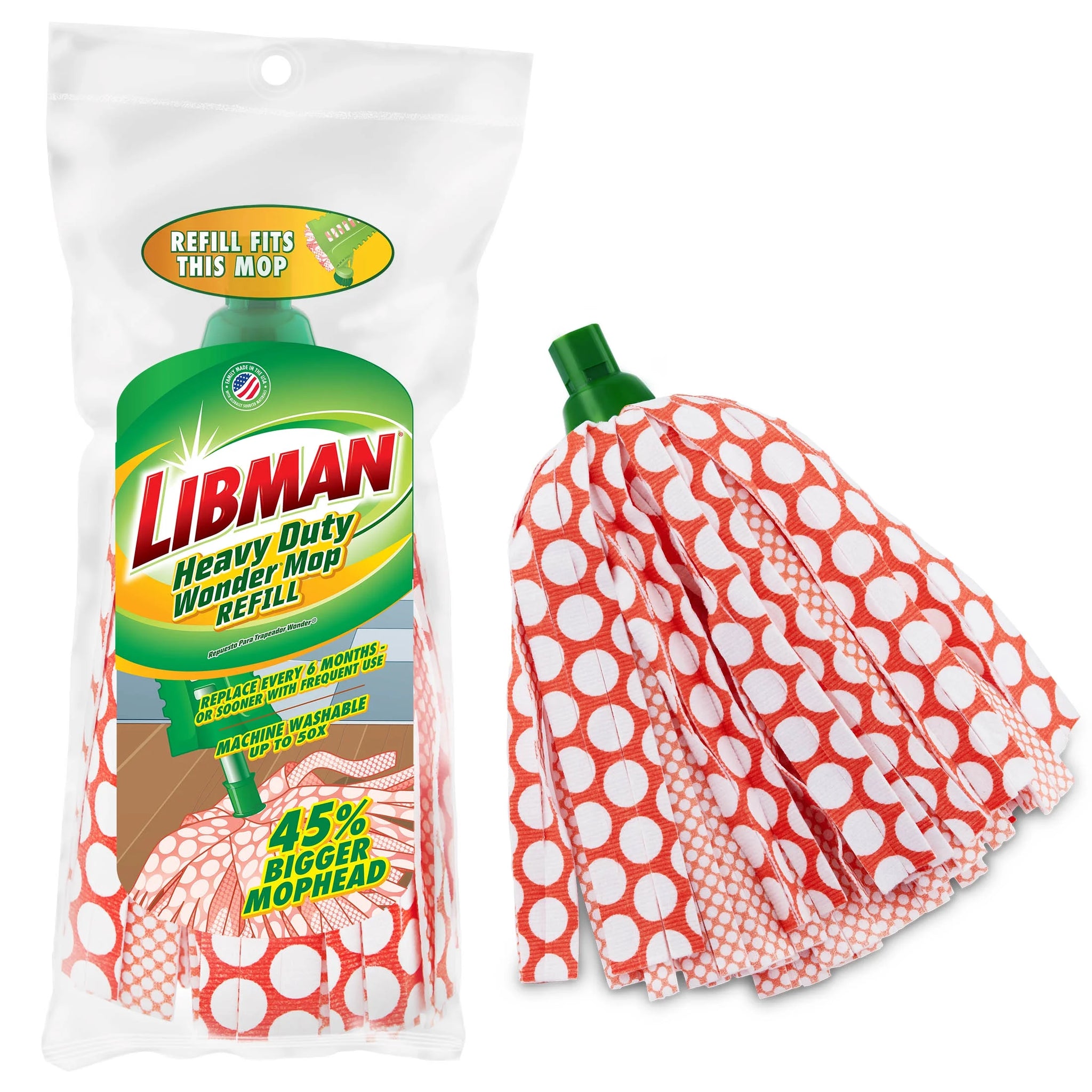 Libman Heavy Duty Wonder Mop Refill Orange / White Microfiber Snap-On