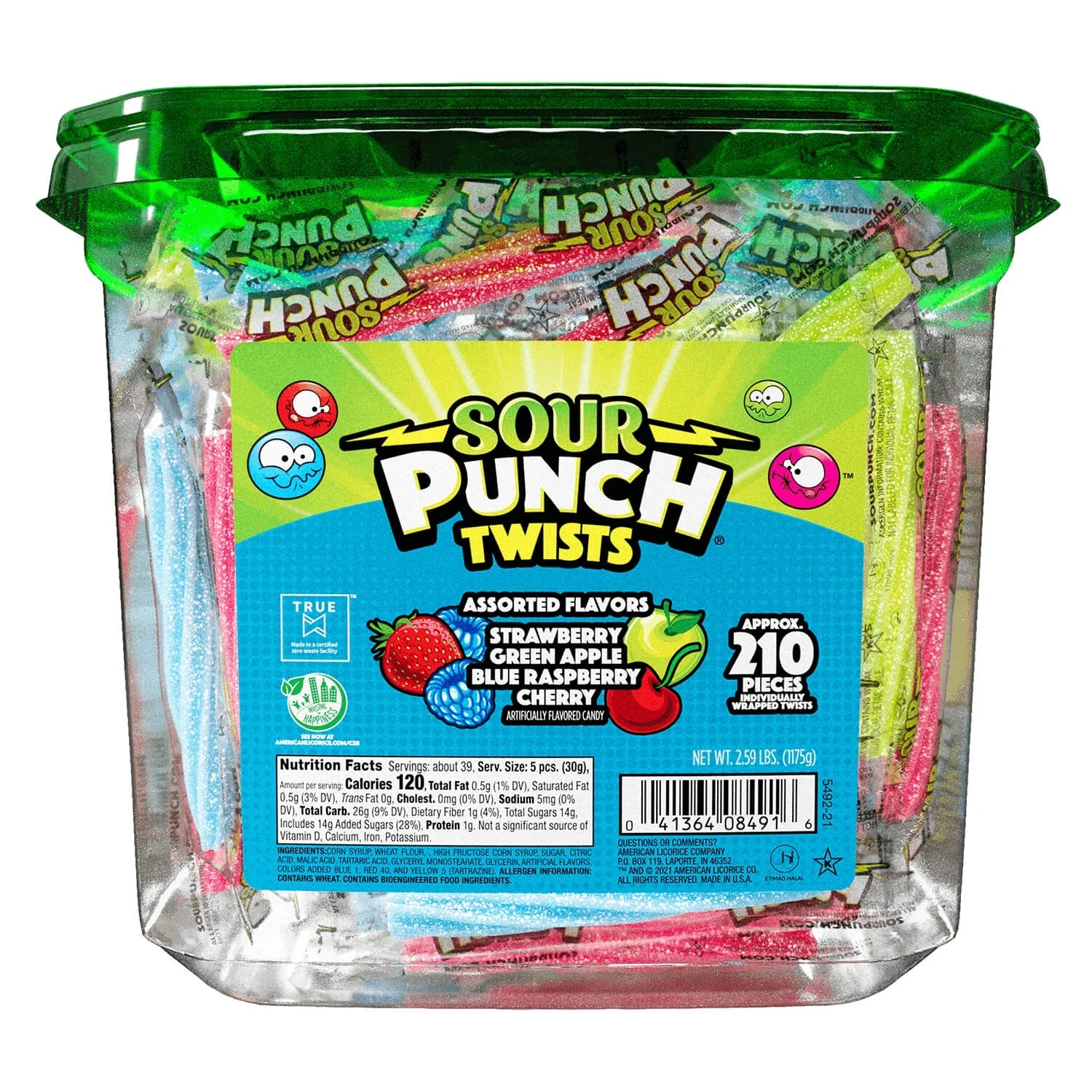 SOUR PUNCH Twists, 3" Assorted Flavors Chewy Candy, 210 Pieces, 2.59 Lb Jar