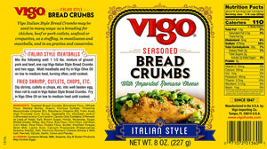 Vigo Seasoned Italian Style Breadcrumbs, 8 Oz, about 8 Servings per Container