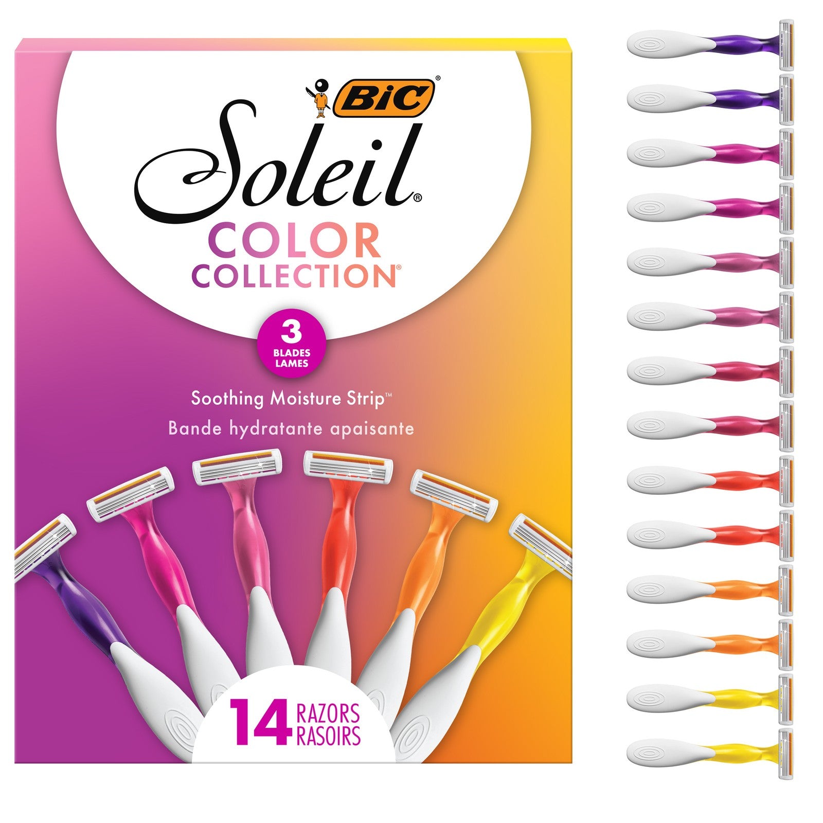 BIC Soleil Smooth Colors Women'S Disposable Razors, with 3 Blades, 14 Count
