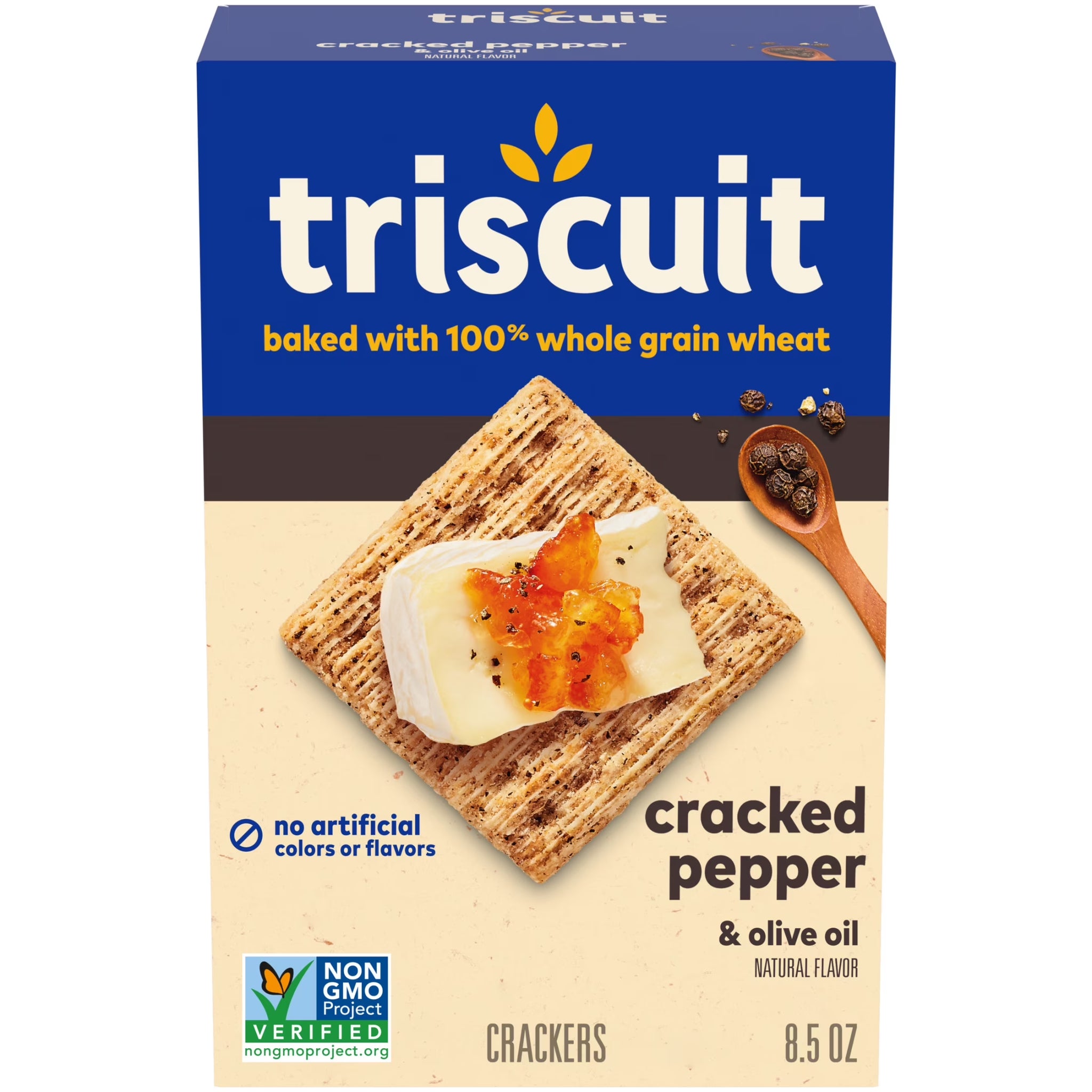 (3 Pack) Triscuit 8.5 Oz Cracked Pepper & Olive Oil Whole Grain Wheat Crackers, Snack Crackers, 8.5 Oz