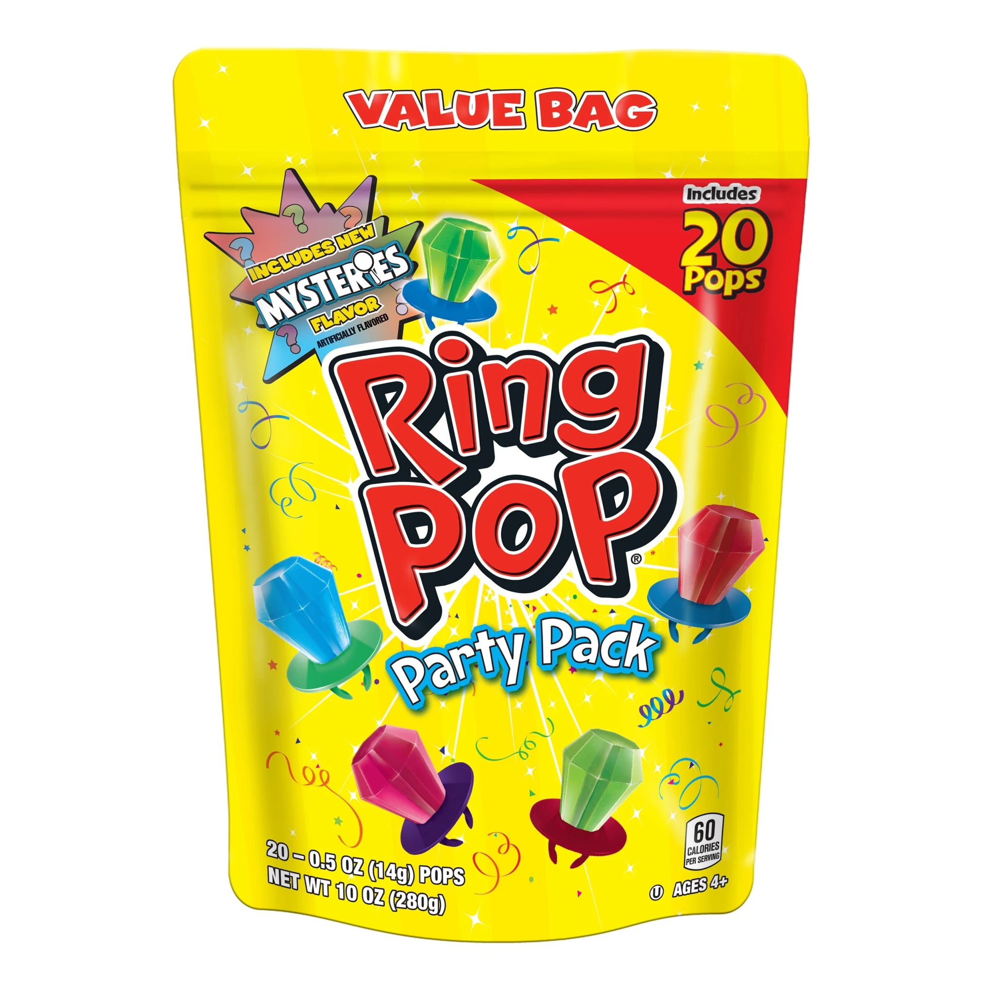 Ring Pop, Kosher, Assorted Flavor, Individually Wrapped Lollipops, 10 Oz, 20 Count, Bag