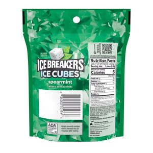 Ice Breakers Ice Cubes Spearmint Sugar Free Chewing Gum, Pouch 8.11 Oz, 100 Pieces