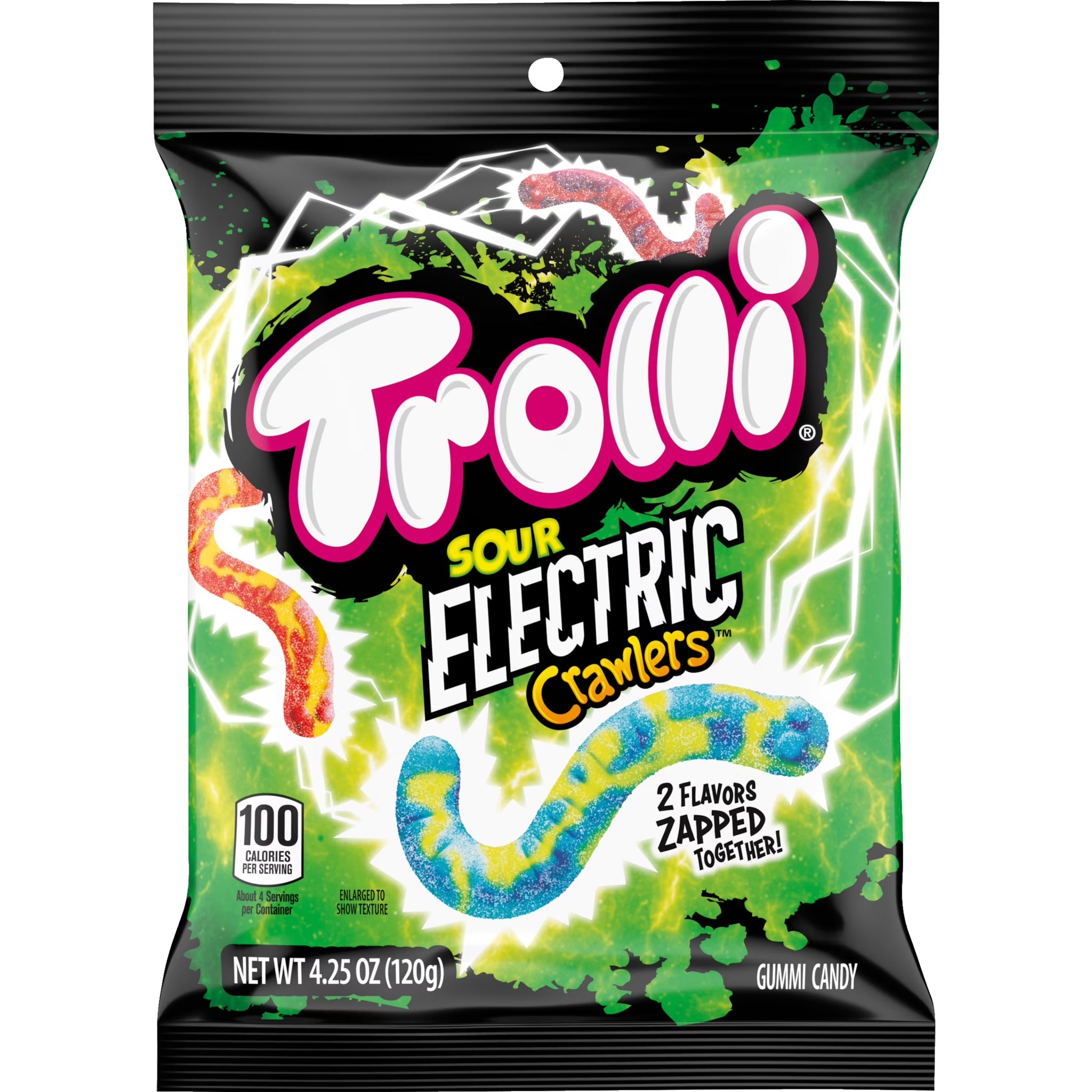 Trolli Sour Electric Crawlers Gummy Candy, Sour Gummy Worms, 4.25 Ounce Bag