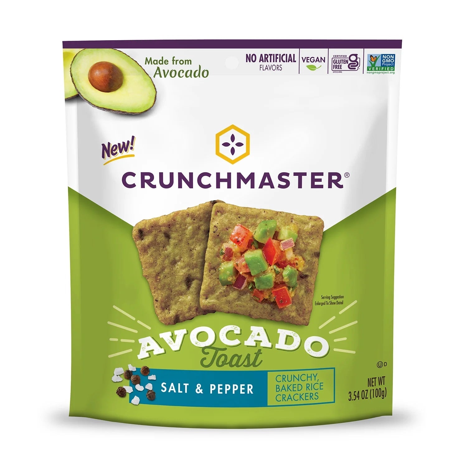Crunchmaster 3.54 Oz. Avocado Toast Cracker, Salt & Pepper, Gluten Free Cracker, 3.54 Oz.