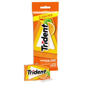 Trident Sugar Free Gum, Tropical Twist, 3 Packs of 14 Regular Size Pieces (42 Total Pieces)