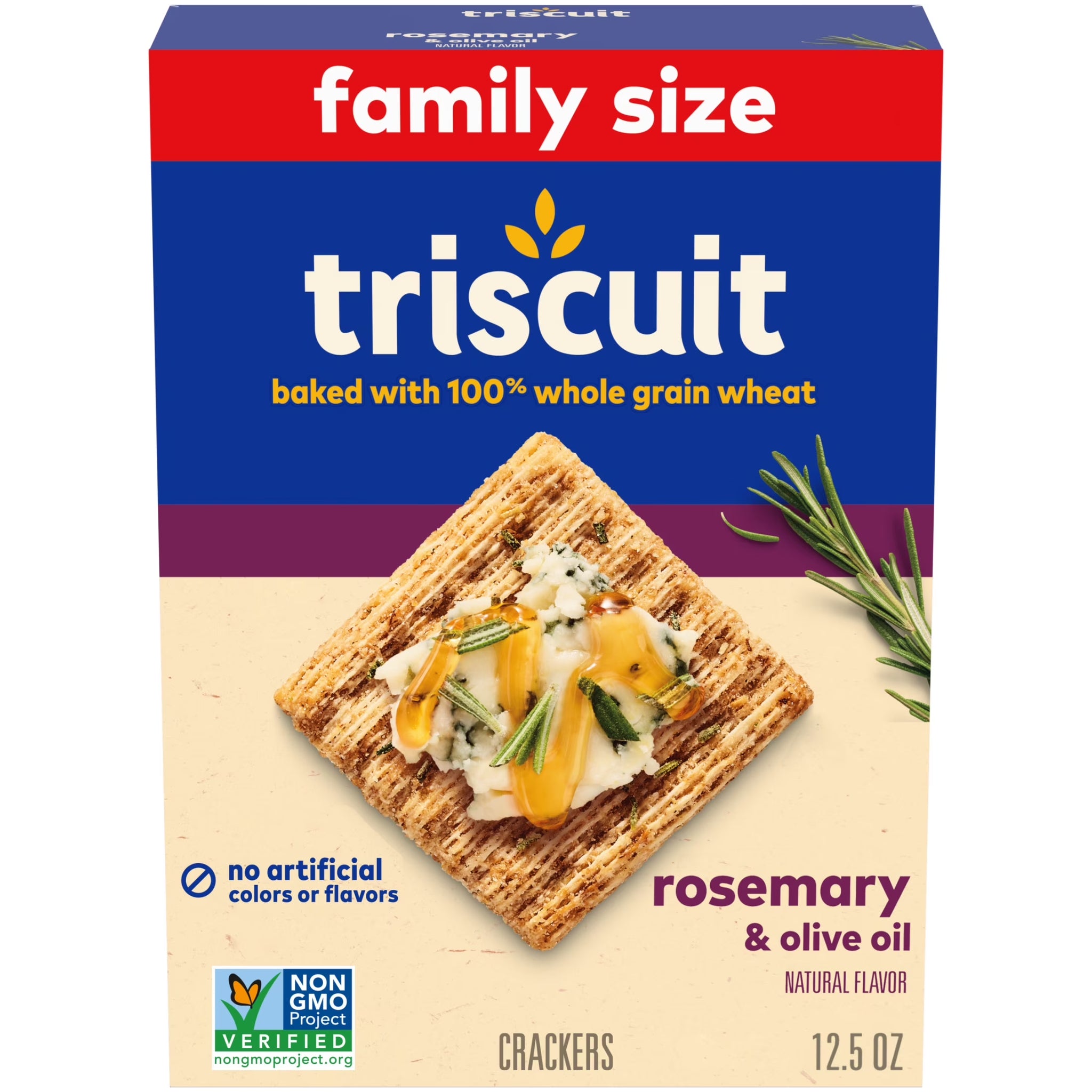 Triscuit 12.5 Oz Rosemary & Olive Oil Whole Grain Wheat Crackers, Snack Crackers, Family Size, 12.5 Oz
