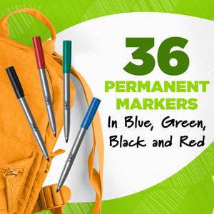 BIC Ecolutions Fine Permanent Markers, Recycled Plastic, Assorted, 36-Count Pack