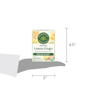 Traditional Medicinal Lemon Ginger, Caffeine-Free Tea Bags, 16 Count