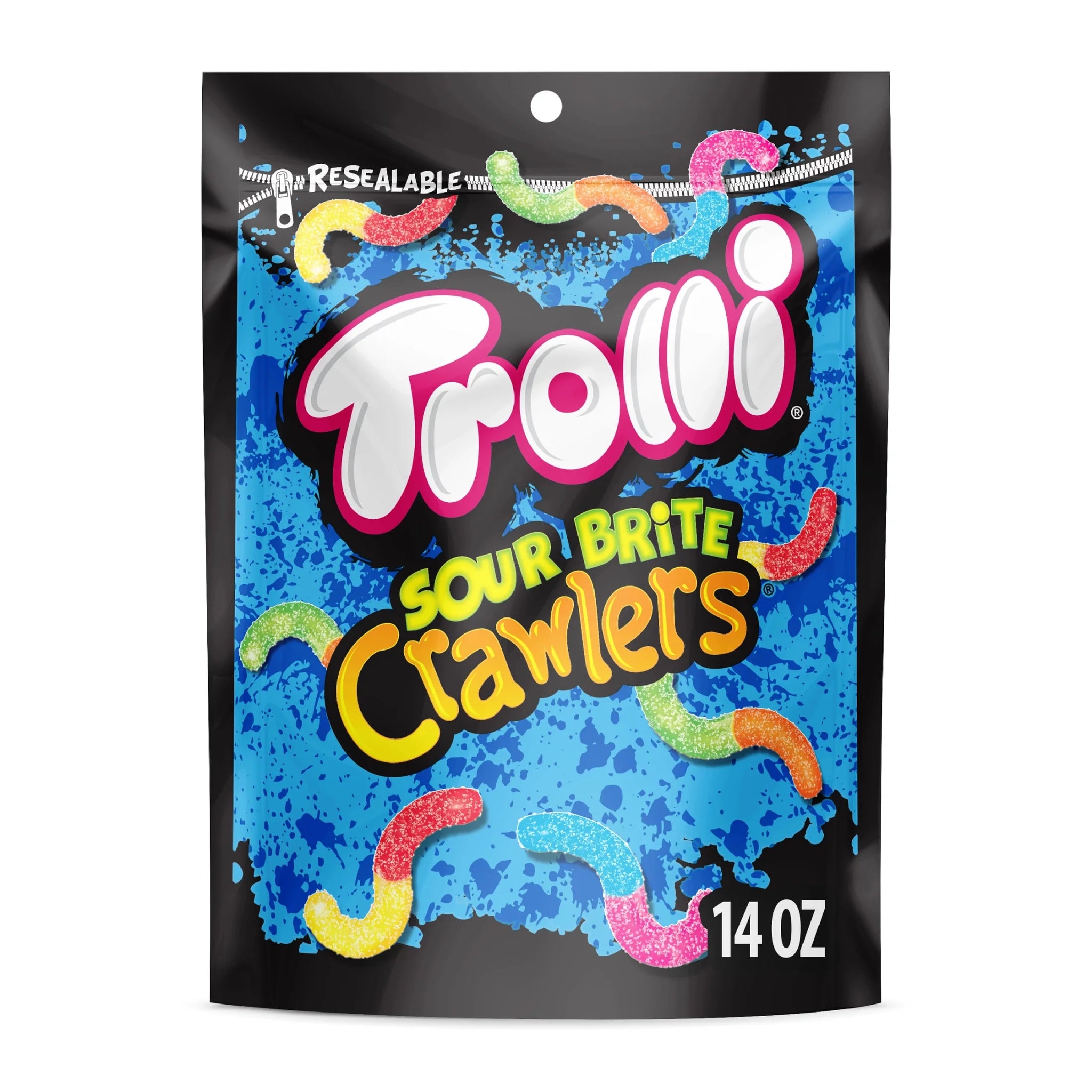 Trolli Sour Brite Crawlers, Candy, Cherry-Lemon, Strawberry-Grape & Orange-Lime, Sweet and Sour, Gummy Worms, 14 Oz Bag