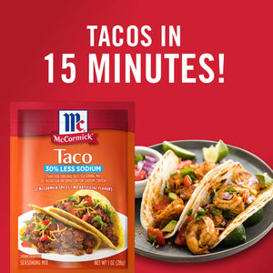 Mccormick 30% Less Sodium Taco Seasoning Mix, 1 Oz Envelope