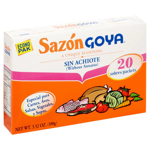 Goya Sazon Sin Achiote (Without Annatto) 3.52 Oz, 20 Packets/Sobres