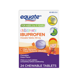2 PK Children's Ibuprofen Ages 2-11 Pain + Fever & Pain Relief, 2 x 24 Chewable Tablets | compare to Children's Motrin Active Ingredients | Total 48 Chewable Tablets