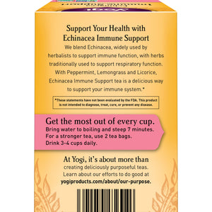 (2 Pack) Yogi Tea Echinacea Immune Support, Organic Herbal Tea Bags, 16 Count