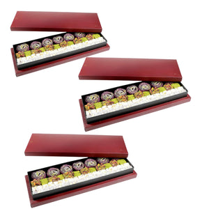 Sultan Bohça Baklava & Double Roasted Turkish Delight Burgundy Box - Mixed Luxury Turkish Delight, Eid and Gift Sweets - 1.76 Lb X 3 Packet