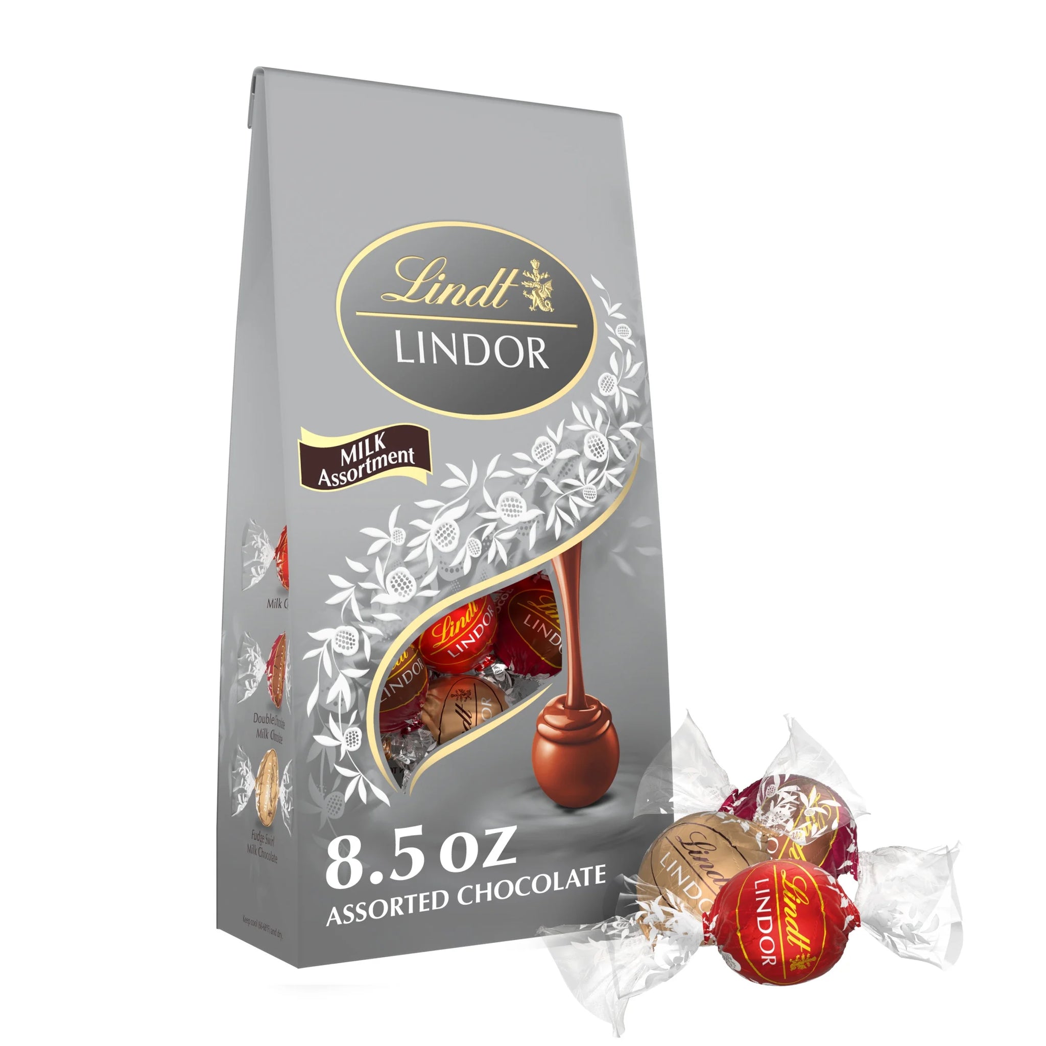 Lindt Lindor Milk Assorted Chocolate Candy Truffles, 8.5 Oz, Bag