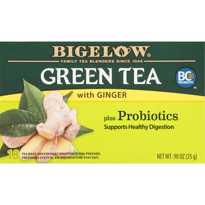 Bigelow Green Tea with Ginger plus Probiotics Green Tea Bags, 18 Count
