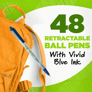 BIC Ecolutions Clic Stic Ballpoint Pens, Blue, Medium Point, 48 Pack