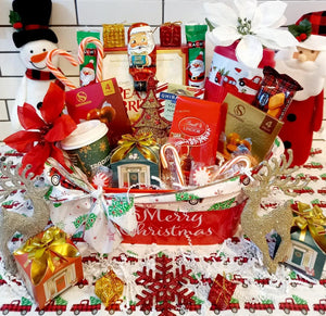 Holiday Christmas Santa Gourmet Snacks Chocolate Coffee & Tumbler Gift Basket