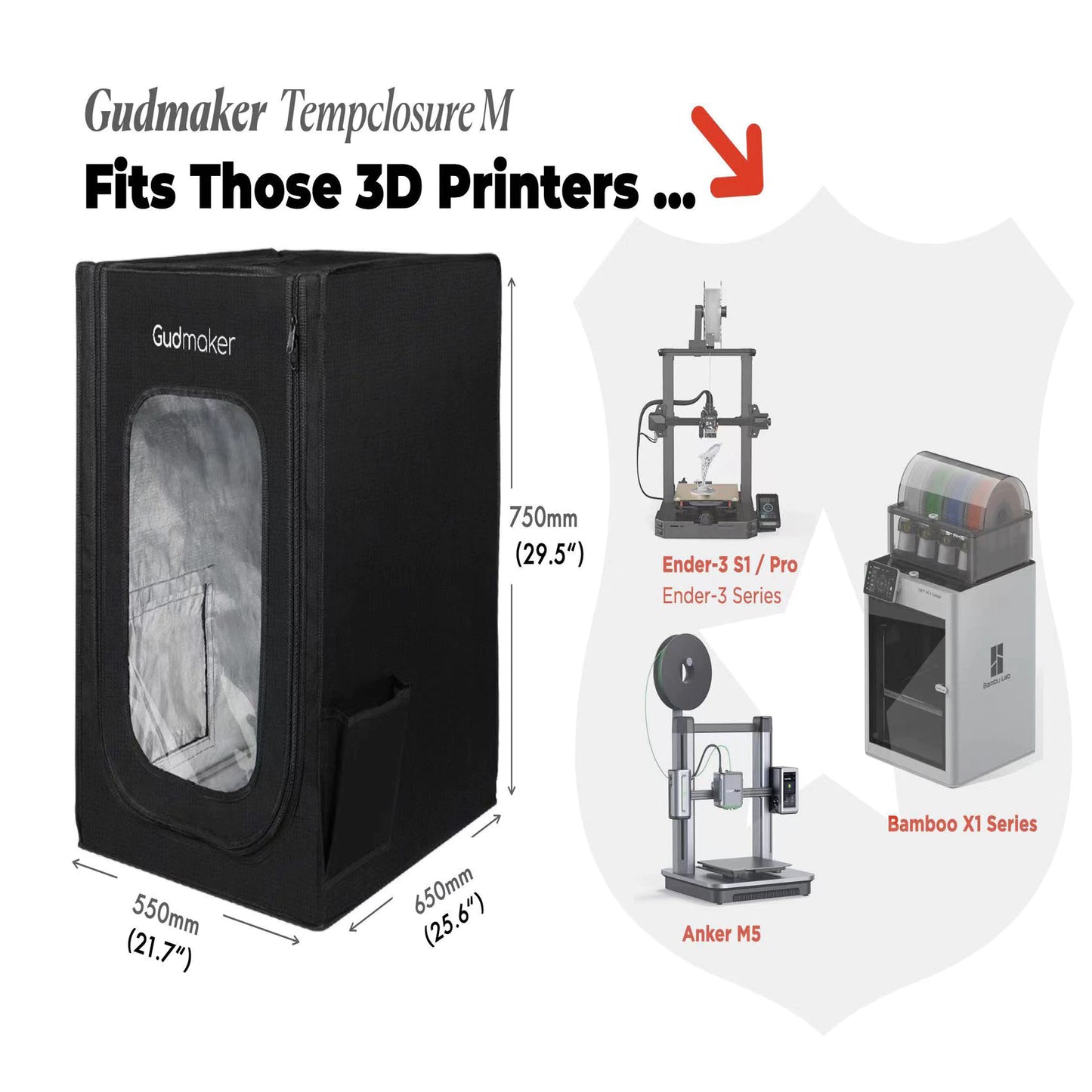 Gudmaker Fireproof and Dustproof 3D Printer Enclosure 3D Printer Tent for Ender 3 S1 Pro /Ender 3 Pro/Ender 3 V2/Ender 5 Pro