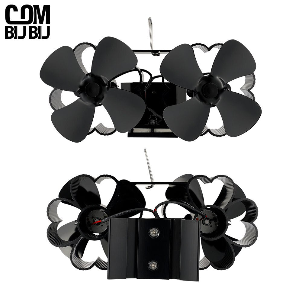 Fireplace Fan 8 Blades Wall-Mounted Heat Powered Stove Fan Double-Headed Eco Quiet Energy Saving Home Efficient Heat Distribute