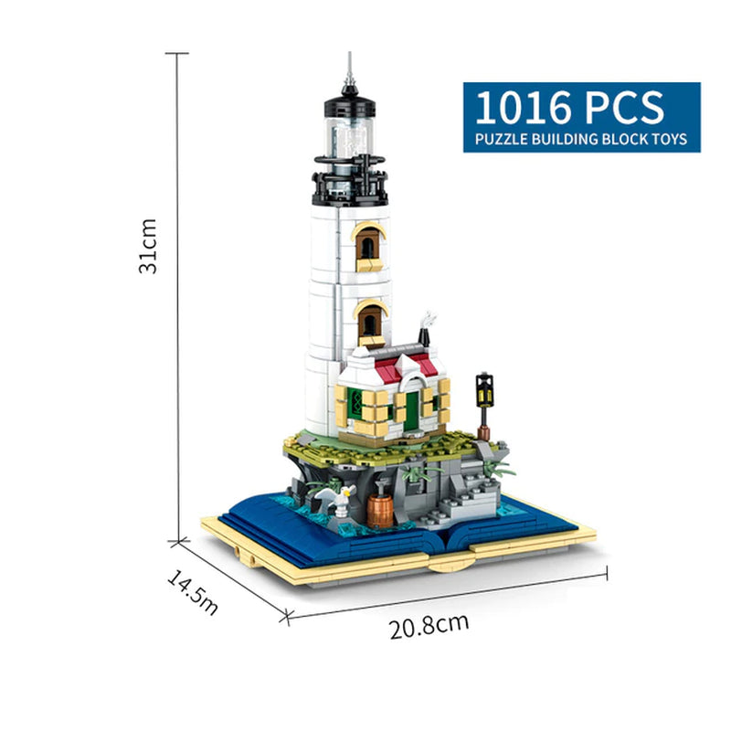 Creative Lighthouse Tower Model Building Block MOC Idea Medieval Lighthouse with LDE Brick Assembly Kit Home Decor Children Gift