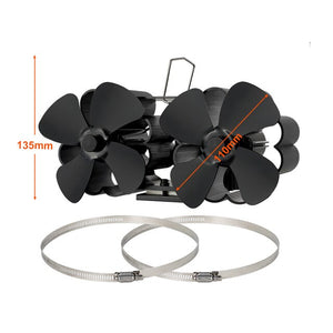 Fireplace Fan 8 Blades Wall-Mounted Heat Powered Stove Fan Double-Headed Eco Quiet Energy Saving Home Efficient Heat Distribute