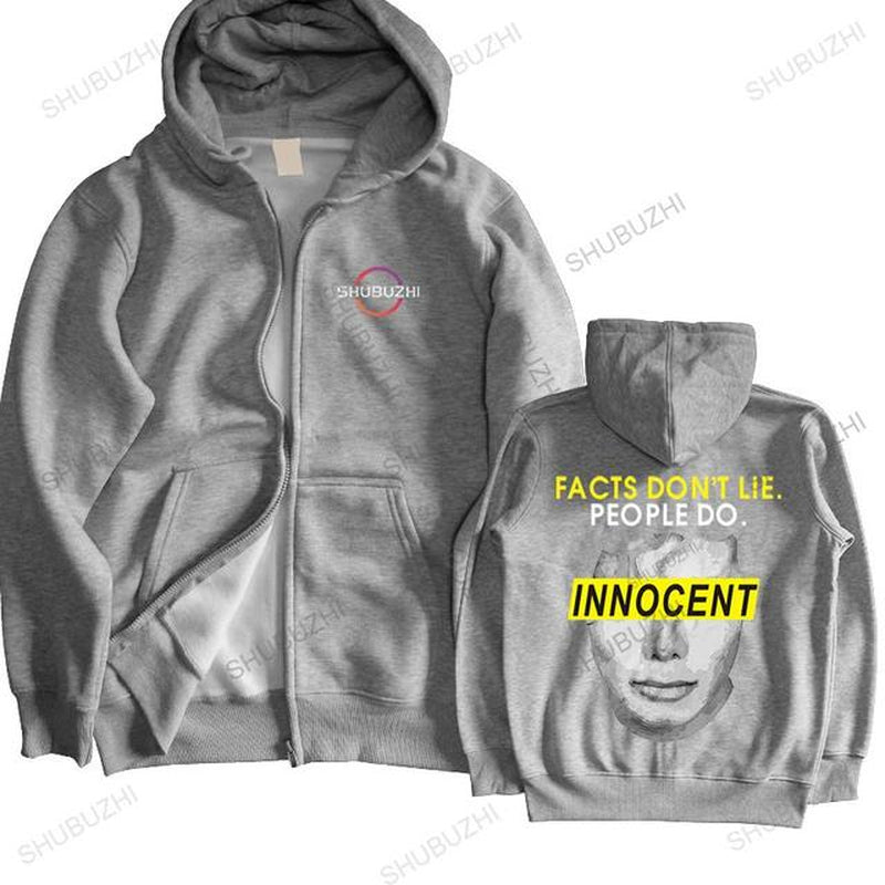Mens Loose Cool Zipper Hoody  Funny Sweatshirt FACTS DON'T LIE PEOPLE DO INNOCENT Man Brand Fall Winter Hoodie for Boys