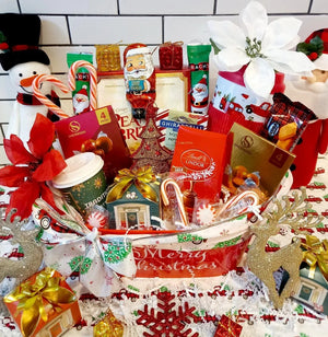 Holiday Christmas Santa Gourmet Snacks Chocolate Coffee & Tumbler Gift Basket