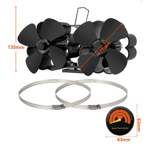 Fireplace Fan 8 Blades Wall-Mounted Heat Powered Stove Fan Double-Headed Eco Quiet Energy Saving Home Efficient Heat Distribute